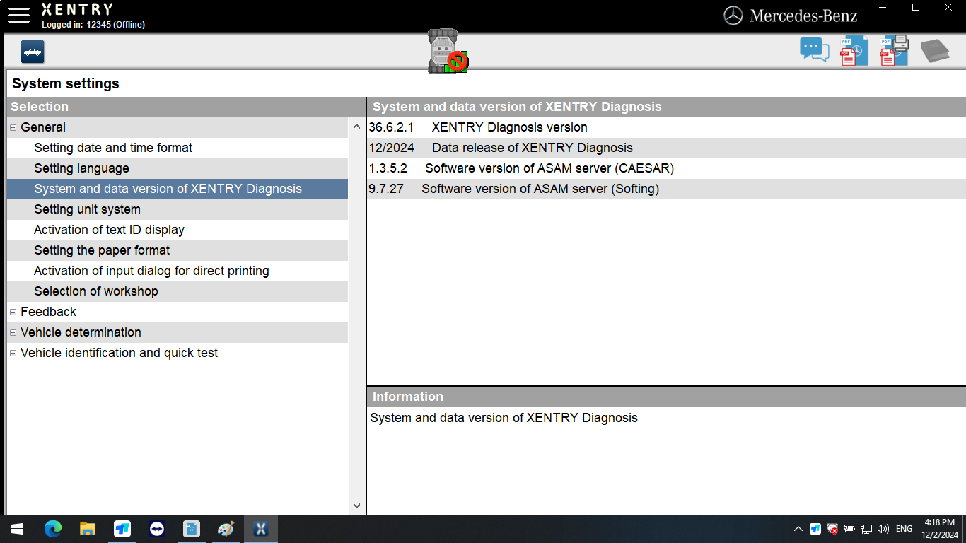 V2024.12 Benz Xentry Diagnostic & Programming Software For Mercedes installed in SSD/HDD