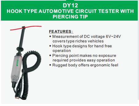 DUOYI DY12 6V 12V 24V Car Battery Measure Hook Test Pencil  Automotive Batteries Testing Tool Low Voltage Circuit Detection