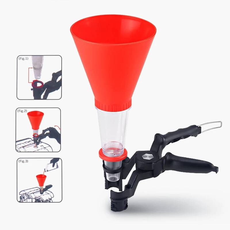 Engine Oil Filling Funnel Set Car Motorcycle Gasoline Oil Fill Long Stem Adjustable Funnel Holding Clamp