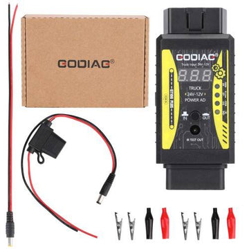 محول شاحنة GODIAG GT106 PLUS 24V إلى 12V للخدمة الشاقة، إضافة تنظيف حاقن الوقود واختباره، اختبار التتابع