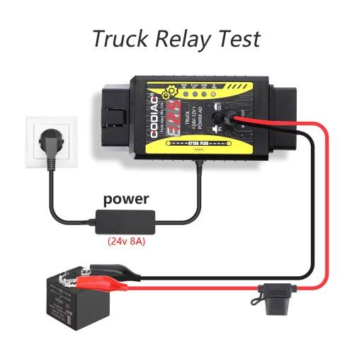 GODIAG GT106 PLUS 24V to 12V Heavy Duty Truck Adapter Added Fuel Injector Cleaning & Testing Relay Testing