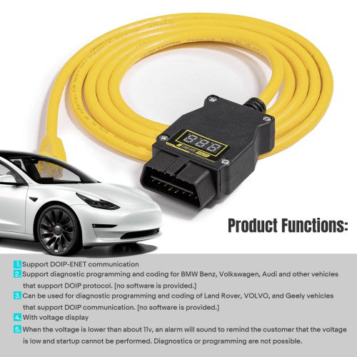 GODIAG GT109 DOIP-ENET Diagnostic Programming Cable with Voltage Display Replace BMW ENET Cable