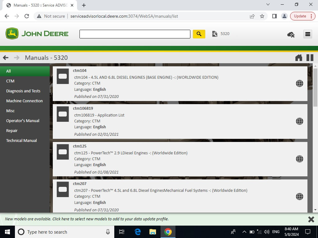 John Deere EDL V3 Electronic Data Link V3 with Internal Service Advisor SA 5.3 Software SSD