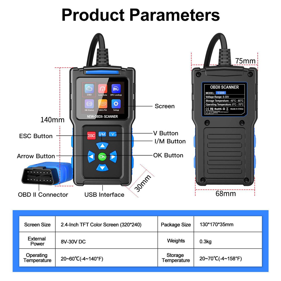 جهاز تشخيص أعطال السيارات T200 OBD II Scanner