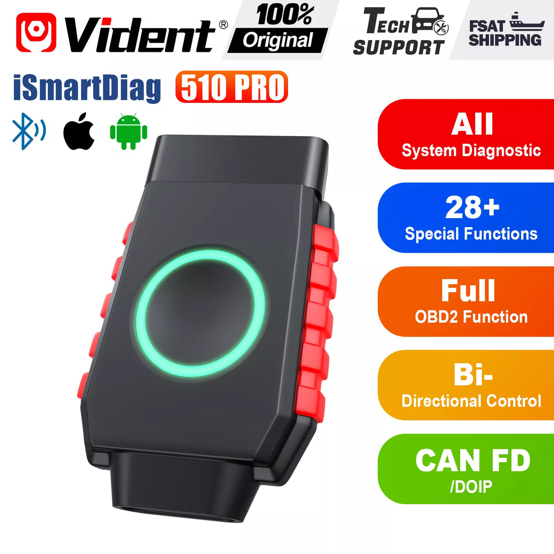 Vident iSmartDiag510/ 510 PRO BT OBD2 Scanner Full Diagnostic Tool With CAN FD&DIOP