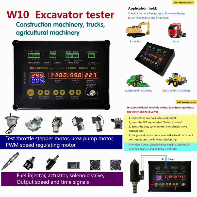 W10 Agricultural Repair Tool Test Drive Device for Diesel Injector Stepper, Motor Stepper Urea Pump Solenoid Valve Truck ,Excavator