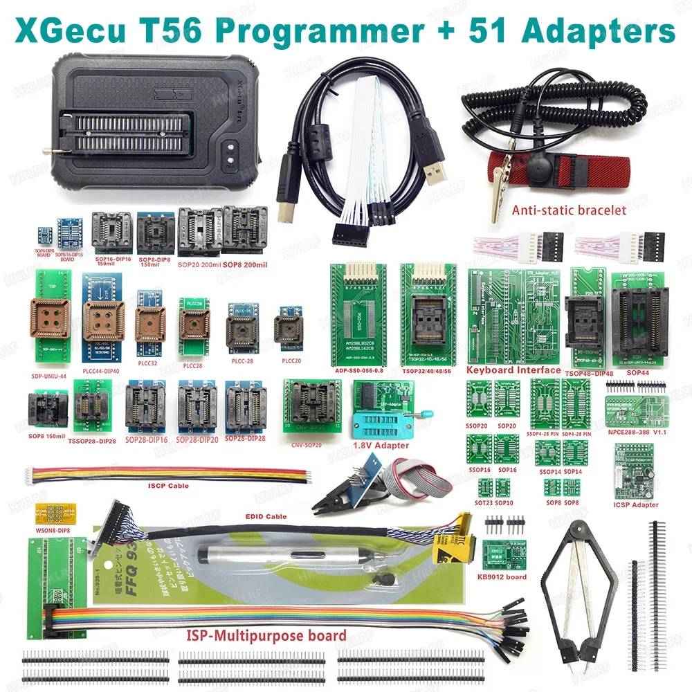 مبرمج عالمي XGecu T56 + 51 محولًا لـ SPI NAND Flash/EMMC