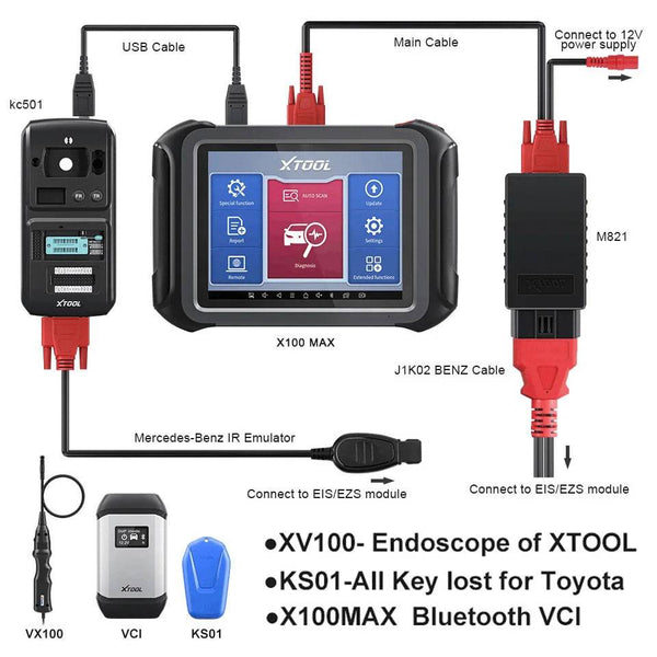 Xtool X100 MAX Auto Key Programmer with KC501 Adapter Supports ECU coding 42+ Services 2 Years Update