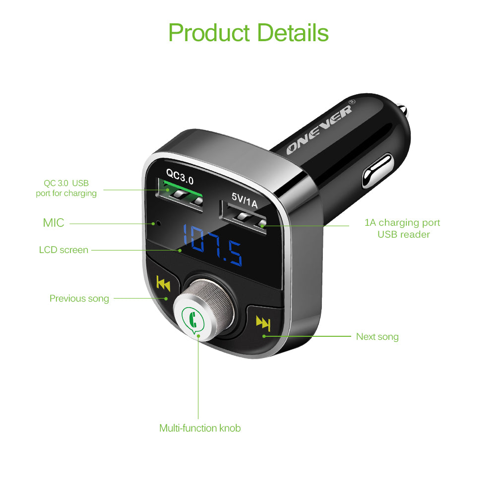 Fast Charger 3.0 FM Transmitter Bluetooth FM Modulator Handsfree Car MP3 Player Support USB Flash Drive SD Card FLAC/APE - VXDAS Official Store