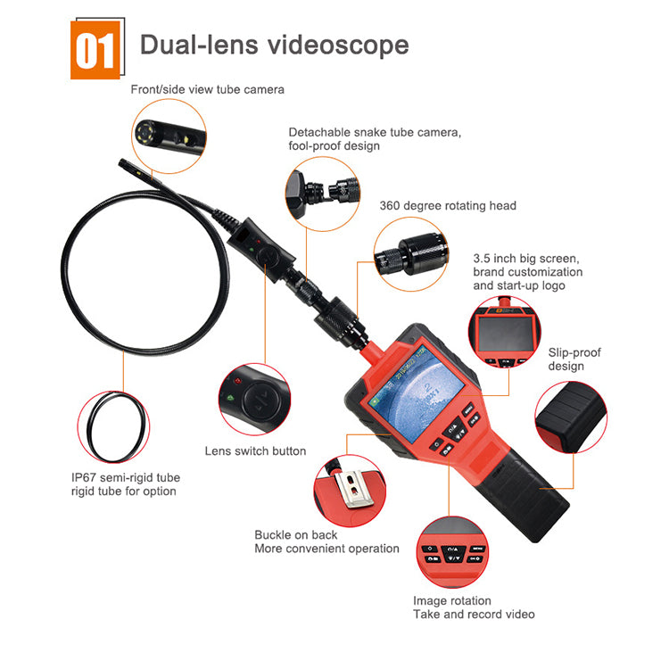 Car pipe inspection industrial borescopes endoscope with 3.5 inch screen and dual lens HD camera - VXDAS Official Store