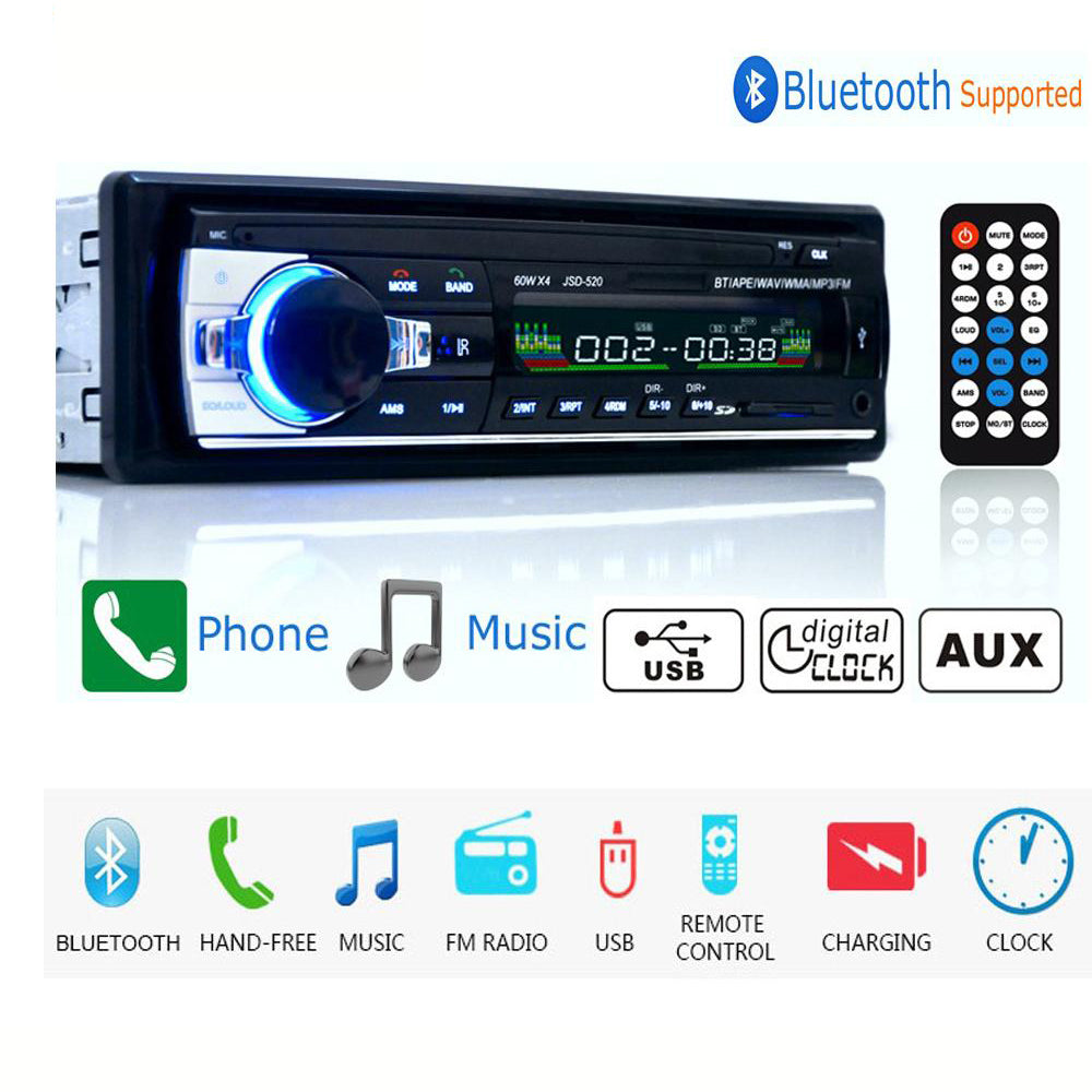 PodoNuremberg 1 Din Bluetooth Autoradio SD Radio Voiture 12V JSD-520  Lecteur MP3 AUX-IN Voiture