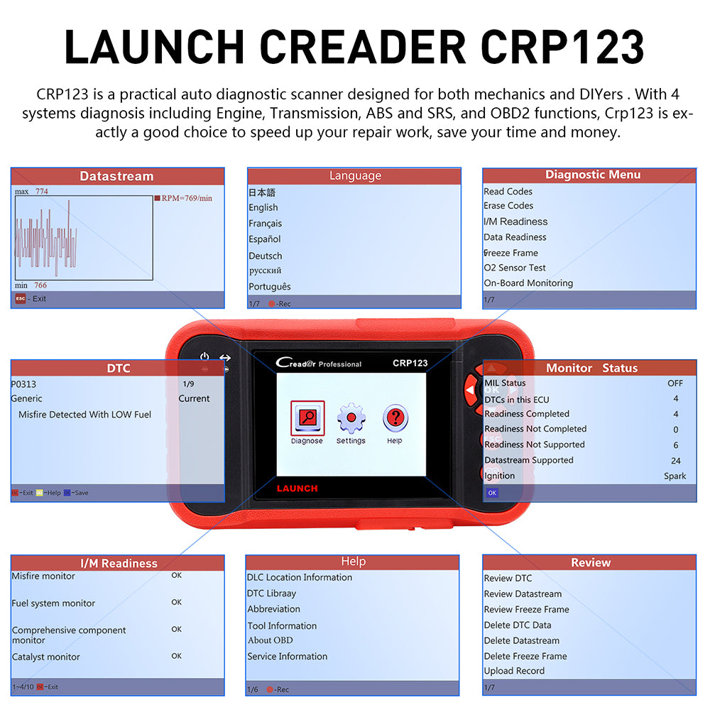 Launch X431 CRP123 Creader OBD2 Code Reader Scanner test Engine/ABS/SRS/AT Auto Diagnostic Tool - VXDAS Official Store