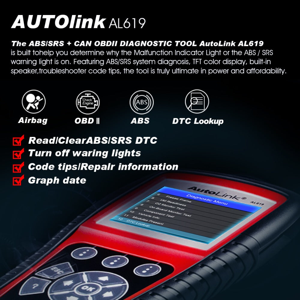 Autel AutoLink AL619 Engine, ABS, SRS  Auto Scanner Car Code Reader Automotive Tool Auto Code Reader - VXDAS Official Store