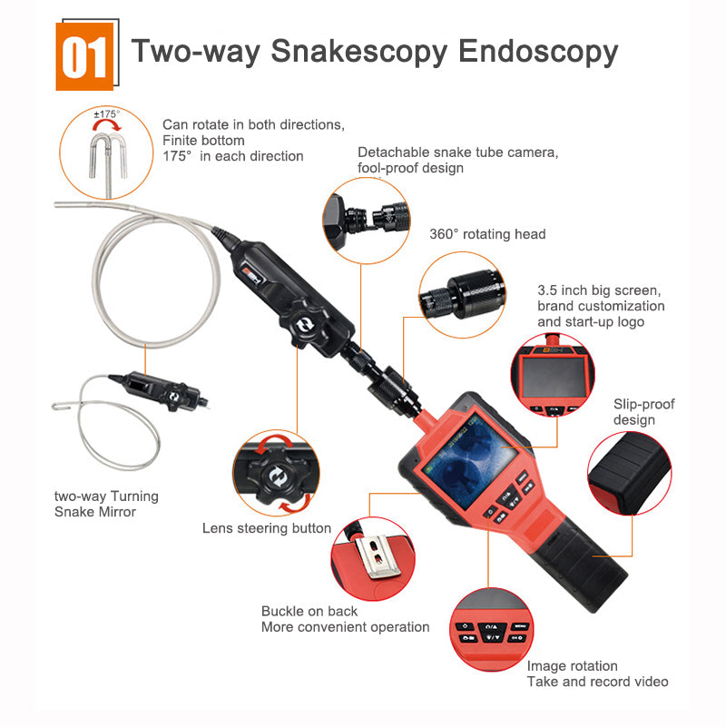 Portable Two-way Rotating Head Industrial Borescope with Waterproof Inspection HD Probe Snake Camera - VXDAS Official Store