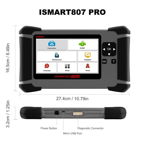 Vident ISmart807Pro Full System OBDII Scanner OBD Diagnostic Tool Support Full Makes DPF ABS AIRBAG OIL Reset