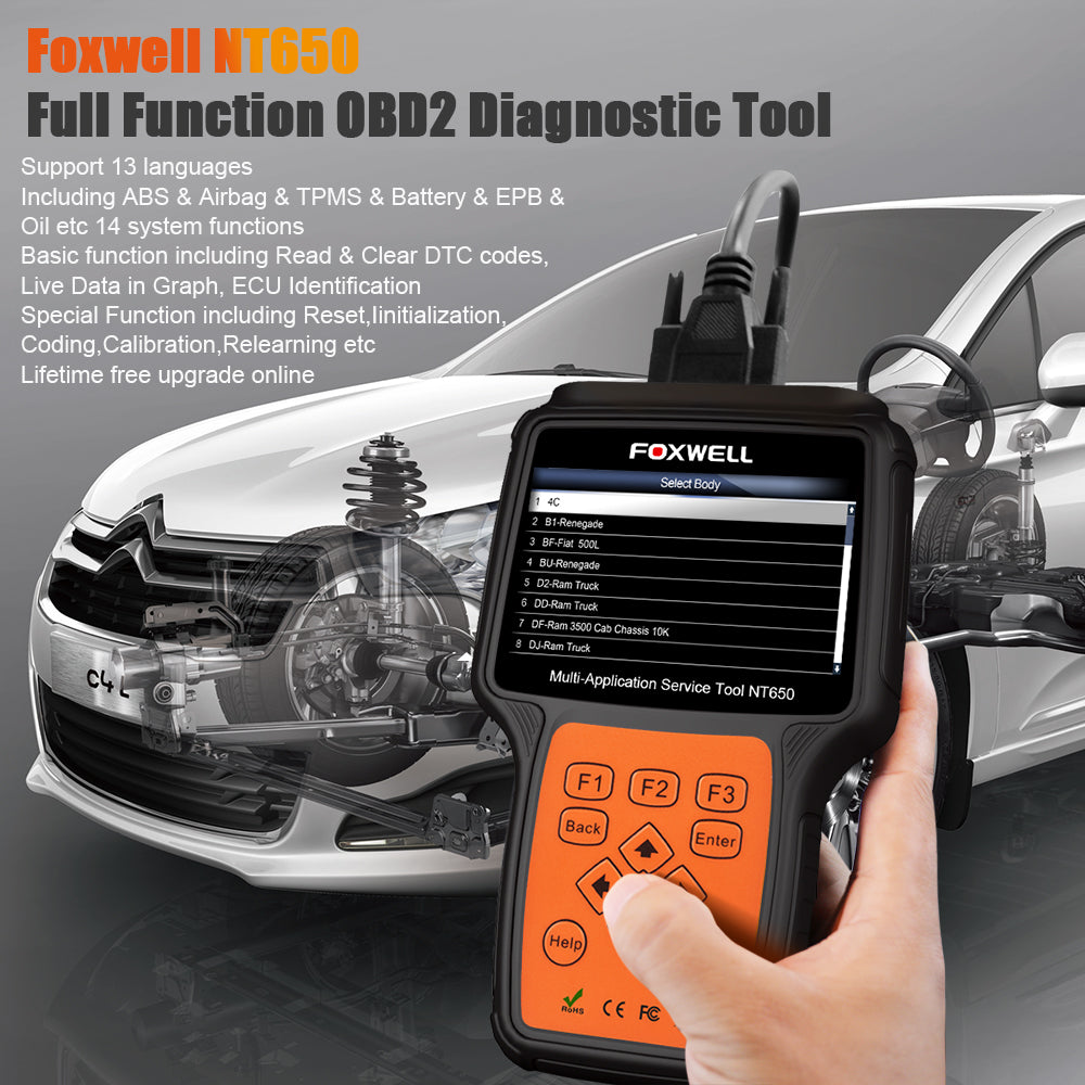 FOXWELL NT650 OBD2 Scanner ABS Airbag SAS EPB DPF Oil Service Reset - VXDAS Official Store