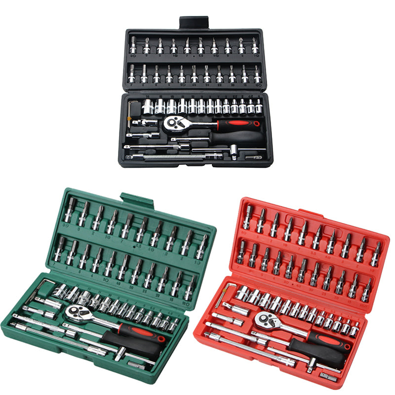 46pcs Ratchet Wrench Set Auto Repair Kit 1/4'' Socket Wrench Box Spanner Auto Maintenance Tool