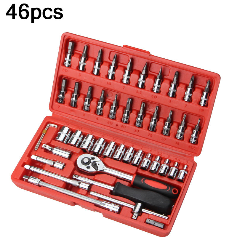 46pcs Ratchet Wrench Set Auto Repair Kit 1/4'' Socket Wrench Box Spanner Auto Maintenance Tool