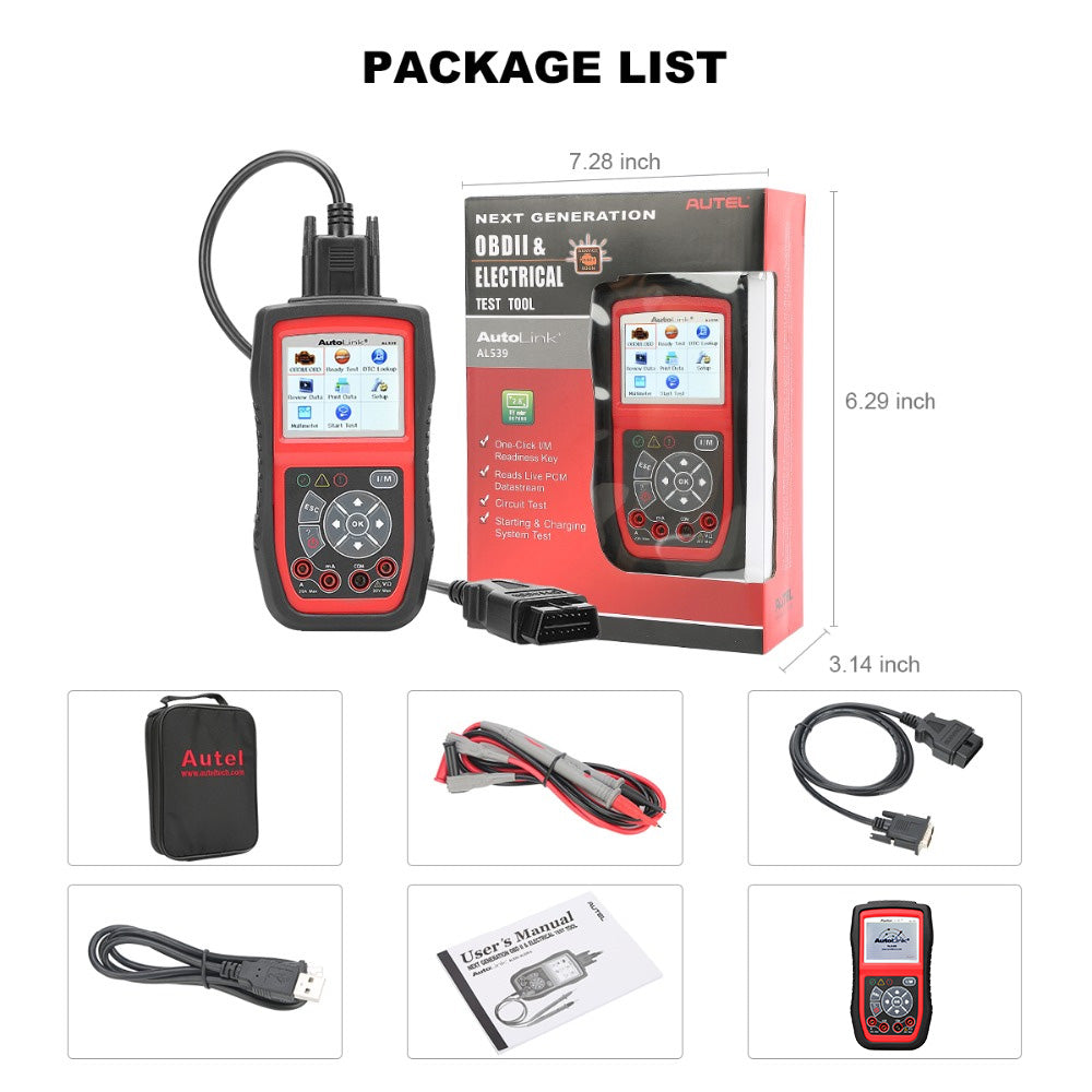 Autel AutoLink AL539 OBDII CAN Professional Electrical Test Tool OBD 2 Code Reader One-Click I/M Free Update - VXDAS Official Store