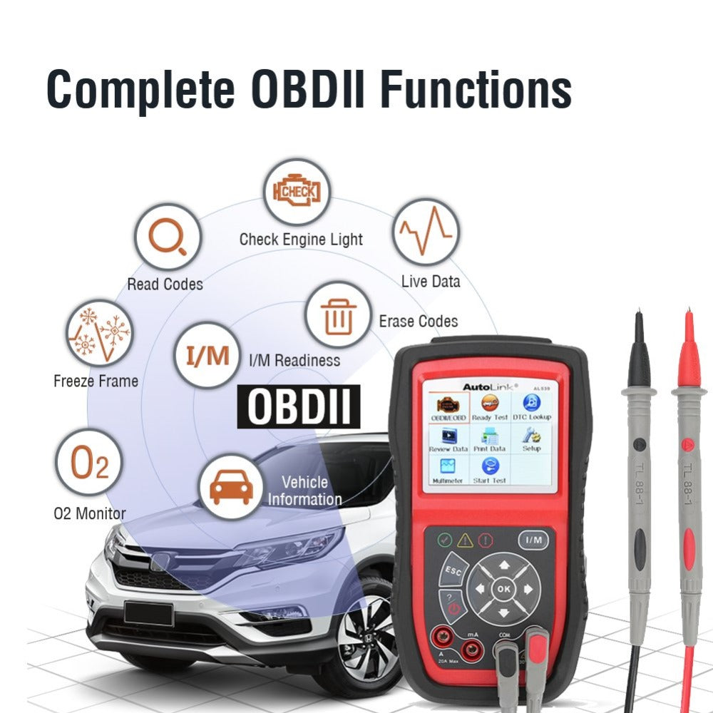 Autel AutoLink AL539 OBDII CAN Professional Electrical Test Tool OBD 2 Code Reader One-Click I/M Free Update - VXDAS Official Store