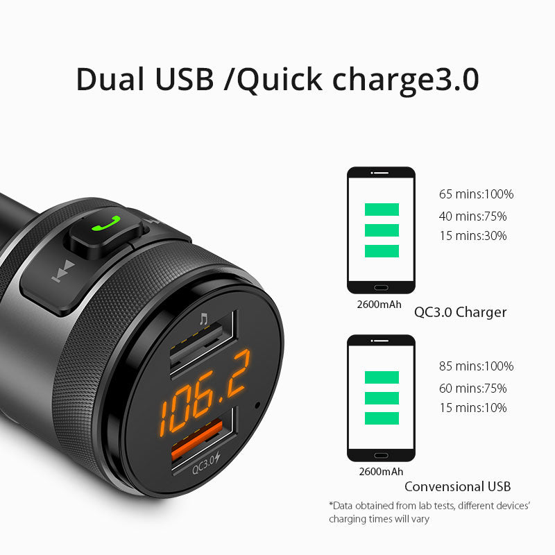 C57 Quick charge 3.0 Car Bluetooth FM Transmitter Dual USB Ports Car Charger FM Modulator MP3 Player Car Lighter Handsfree - VXDAS Official Store