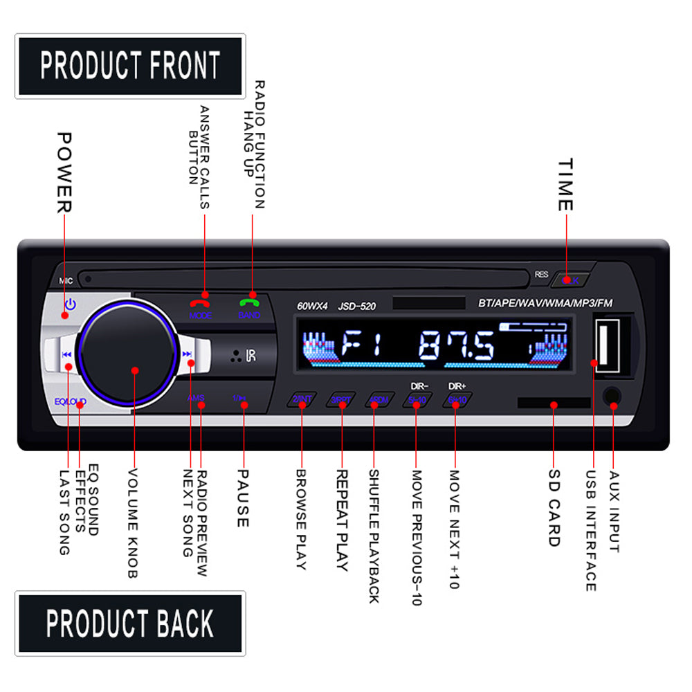 Autoradio 12V JSD-520 Car Radio Bluetooth 1 din Car Stereo Player AUX-IN MP3 FM radio Remote Control for phone Car Audio - VXDAS Official Store