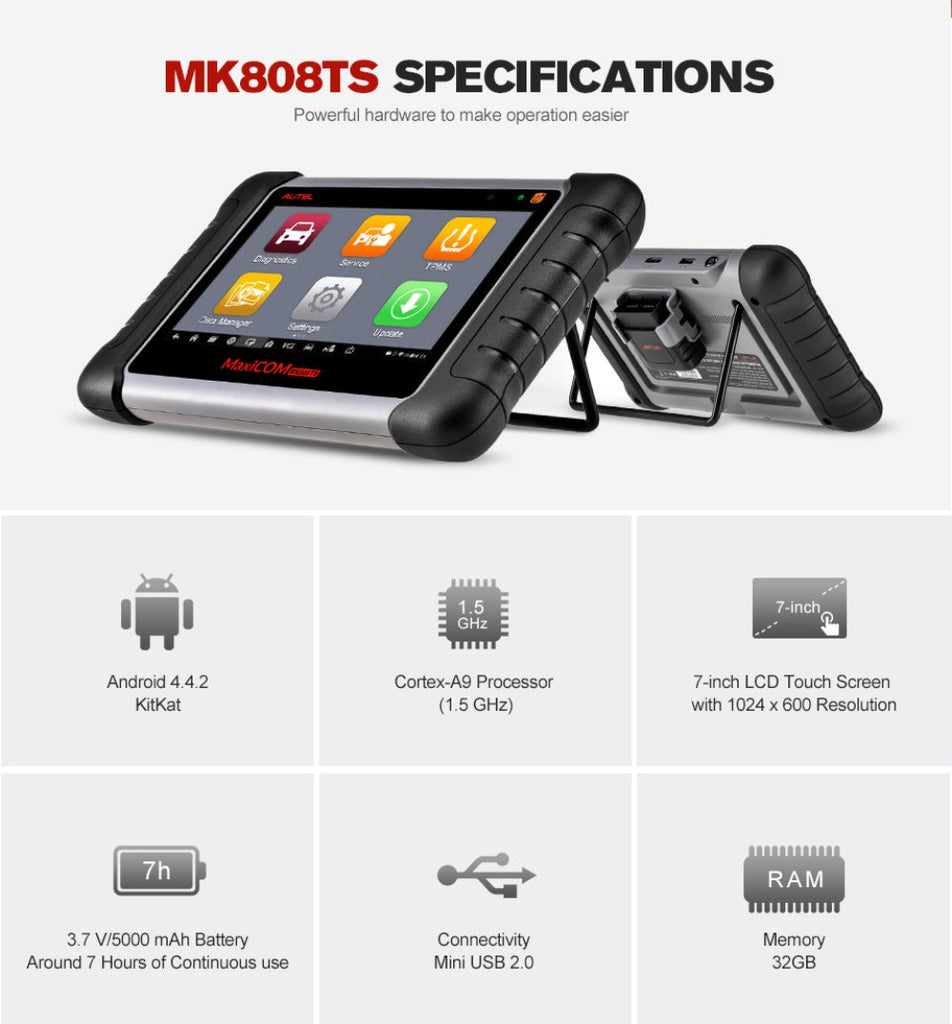 Autel MaxiCOM MK808S-TS Valise Diagnostic Auto Diagnostics Bluetooth de  Tous les Systèmes Programme du capteur et 28+ Service - Cdiscount Auto