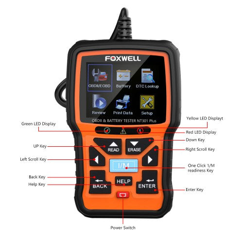 Foxwell NT301 Plus CAN OBDII/EOBD Code Reader and 12V Battery Tester