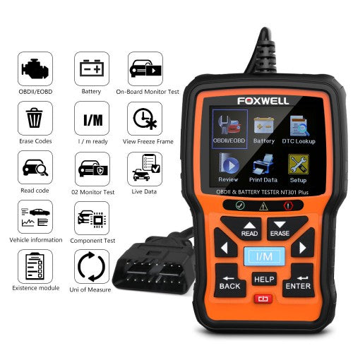 Foxwell NT301 Plus CAN OBDII/EOBD Code Reader and 12V Battery Tester