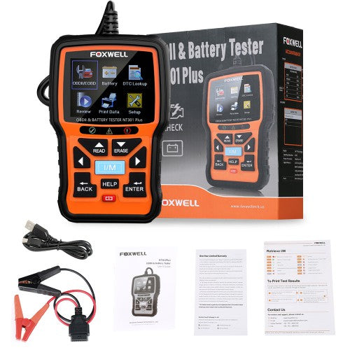 Foxwell NT301 Plus CAN OBDII/EOBD Code Reader and 12V Battery Tester