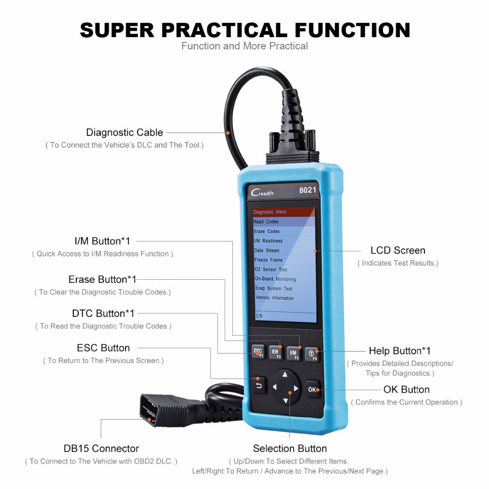 Launch CReader 8021 Full OBD2 Diagnostic Scanner With Battery Management System(BMS) Oil+SAS+EPB+ABS+SRS  - VXDAS Official Store