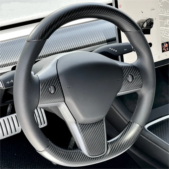 3x For Tesla Model 3 Y Carbon Fiber Car Steering Wheel Cover Trim  Accessories