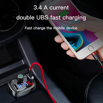 Car Player Charger Transmittor FM 3.4A Audio Baseus Phone Kit Transmitter Handsfree Modulator Dual with Bluetooth USB MP3 - VXDAS Official Store